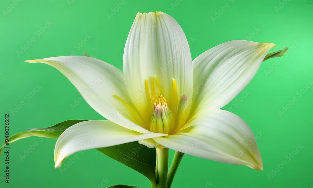 Close-up of white lily flower on green background with ai generated.
Close-up of white lily flower on green background with ai generated.