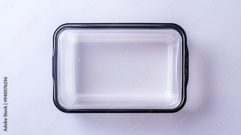 Neatly Organized: Plastic Container with Lid for Food Storage and Organization on White Background, Top View Neatly Organized: Plastic Container with Lid for Food Storage and Organization on White Background, Top View