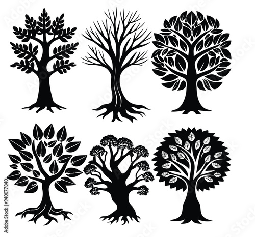 Capture the Majestic Essence of the Tree with This Silhouette Vector Clipart, Perfect for Nature-Inspired Designs, Botanical Art