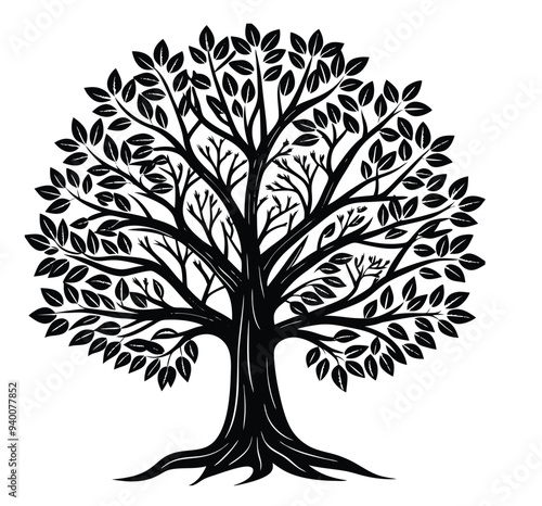 Capture the Majestic Essence of the Tree with This Silhouette Vector Clipart, Perfect for Nature-Inspired Designs, Botanical Art
