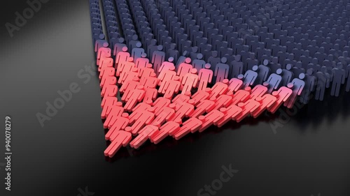 chain reaction collapse or domino effect of a crowd 3d animation. Can be used to reprenset economy and demography globalization, disease spread epidemic or a leadership disaster management