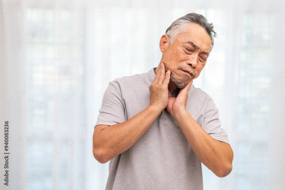 Sick senior man touching neck unwell coughing with sore throat pain,lung cancer,bronchitis,Bronchial Asthma,Tuberculosis,pneumonia,covid-19,eco air pollution pm2.5.insurance and hospital Sick senior man touching neck unwell coughing with sore throat pain,lung cancer,bronchitis,Bronchial Asthma,Tuberculosis,pneumonia,covid-19,eco air pollution pm2.5.insurance and hospital
