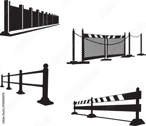 Silhouette vector of concrete barrier, fence silhouette vector