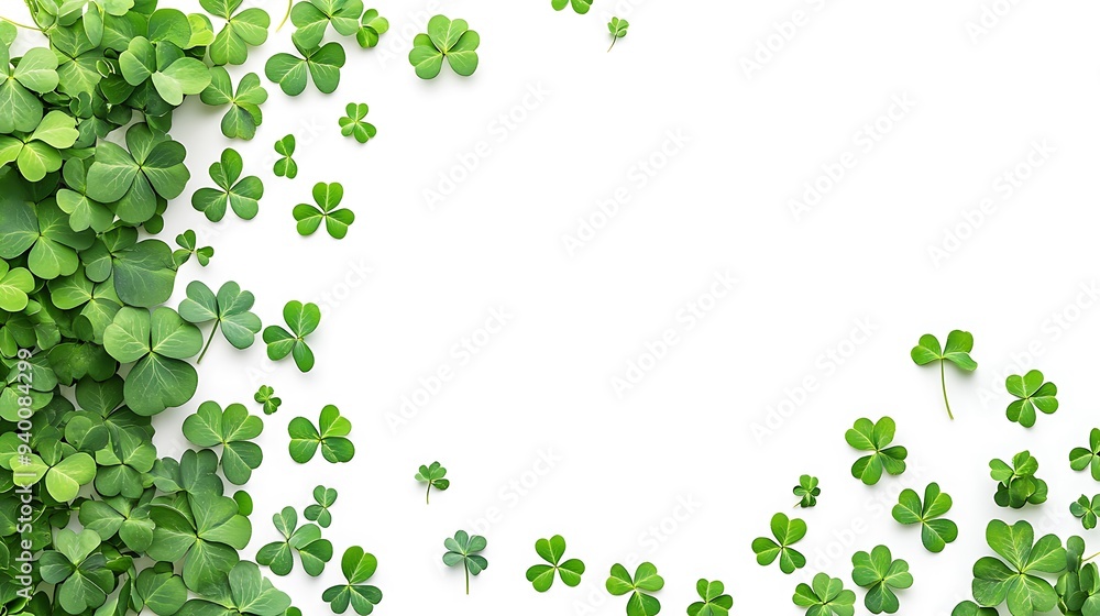 Vibrant Shamrock Leaves Flat Lay for St. Patrick's Day Celebration Banner Design Vibrant Shamrock Leaves Flat Lay for St. Patrick's Day Celebration Banner Design