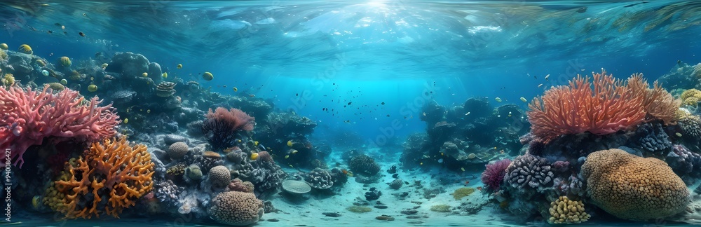 360 degree underwater scene, marine life. HDRI spherical panorama.