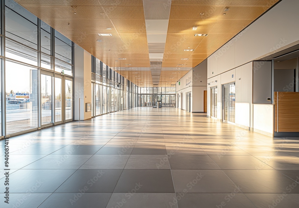 Modern Interior Architecture: Empty Corridor with Wooden Ceiling Modern Interior Architecture: Empty Corridor with Wooden Ceiling