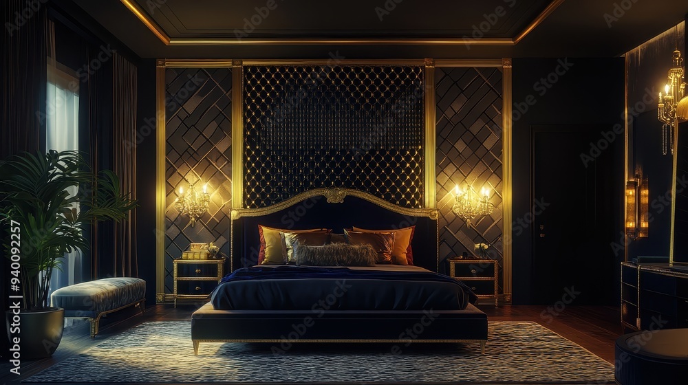 Luxurious Bedroom with Gold Accents Luxurious Bedroom with Gold Accents