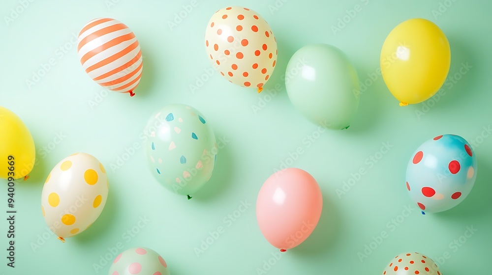 Vibrant Easter Balloons in Fun Patterns on Light Green Background with Design Space
