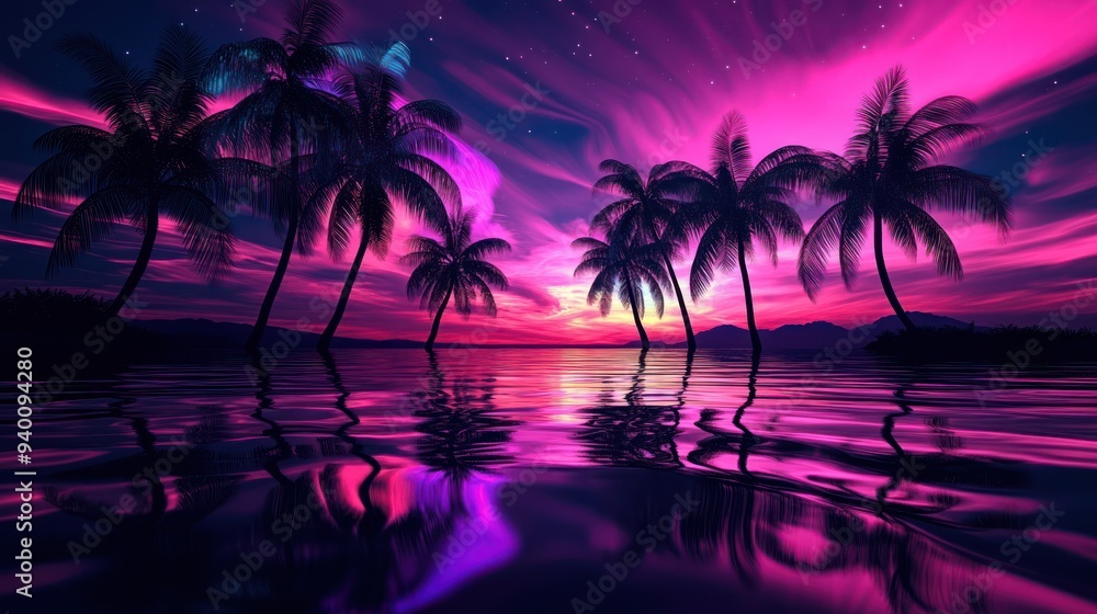 Tropical Sunset with Palm Trees