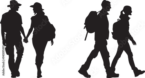 Silhouette vector of couple outing icon