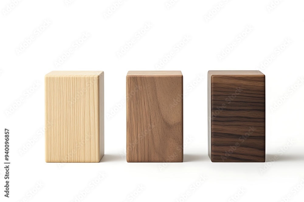 Minimalist Illustration of Stacked Oak, Walnut, and Maple Wooden Blocks on White Background Minimalist Illustration of Stacked Oak, Walnut, and Maple Wooden Blocks on White Background