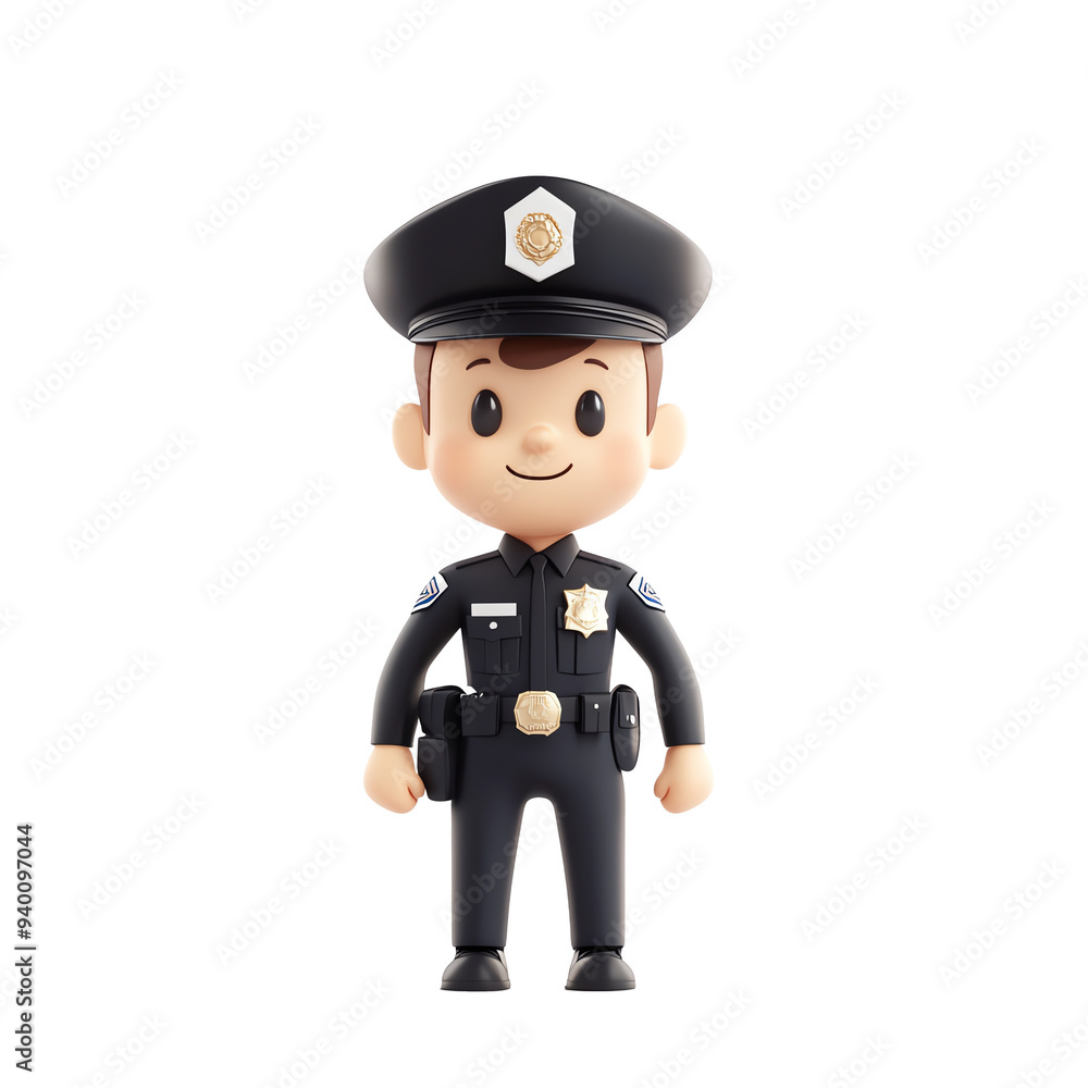Police officer in uniform with badge 3D illustration on transparent background Police officer in uniform with badge 3D illustration on transparent background