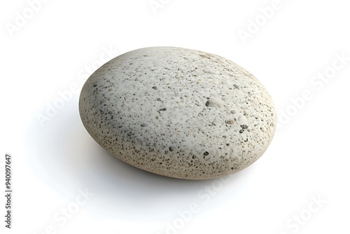 Smooth Round Pebble in 3D Rendering Isolated on White Background