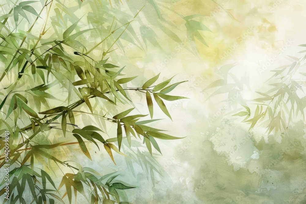 Serene bamboo leaves gently sway against a soft, hazy background, creating a tranquil and calming atmosphere in nature. Serene bamboo leaves gently sway against a soft, hazy background, creating a tranquil and calming atmosphere in nature.