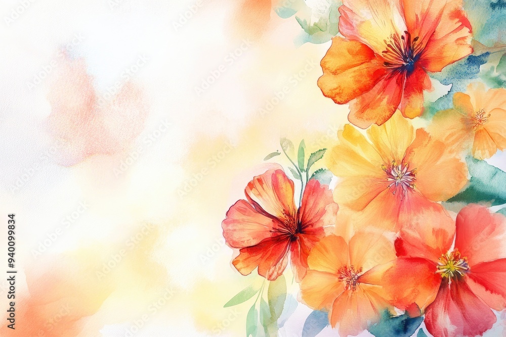 Vibrant watercolor flowers in warm shades, creating a cheerful and artistic backdrop for various designs and projects. Vibrant watercolor flowers in warm shades, creating a cheerful and artistic backdrop for various designs and projects.