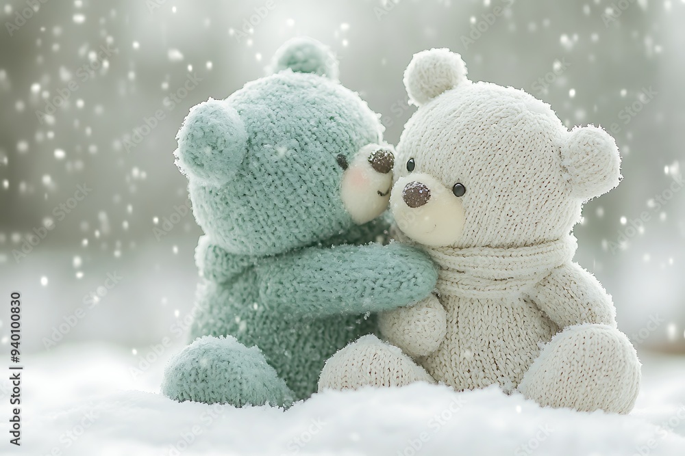 Festive New Year's Toys in Snow, Winter Wonderland in Soft Pastel Green - Atmospheric Holiday Scene Festive New Year's Toys in Snow, Winter Wonderland in Soft Pastel Green - Atmospheric Holiday Scene