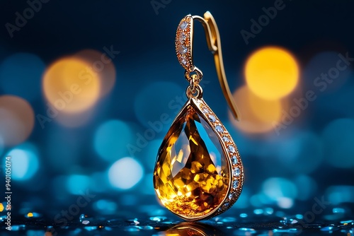 A close-up of an amber earring, catching the light and reflecting the rich, golden hues of the stone photo