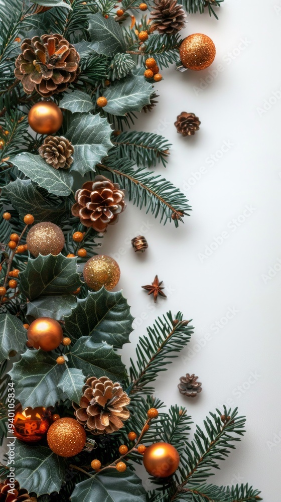 Christmas composition of tree branches and gifts Christmas composition of tree branches and gifts
