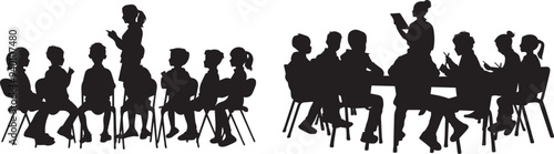 Silhouette of teacher teach the students in class, academic environment, back to school vector