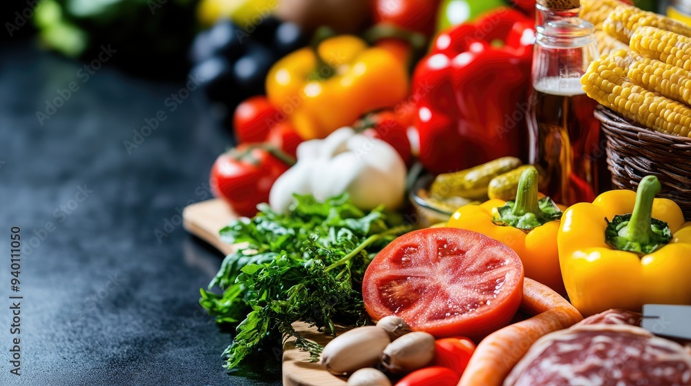 Vibrant assortment of fresh vegetables and herbs arranged beautifully on a wooden table, perfect for healthy cooking inspiration. Vibrant assortment of fresh vegetables and herbs arranged beautifully on a wooden table, perfect for healthy cooking inspiration.