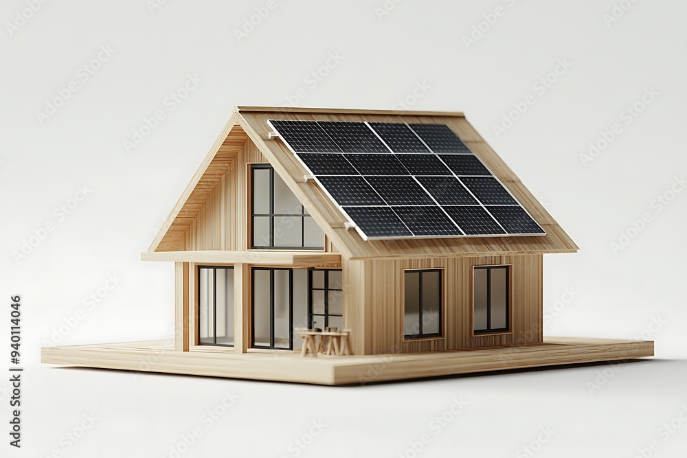 3D Solar Panel House Model for Residential Property Sale 3D Solar Panel House Model for Residential Property Sale