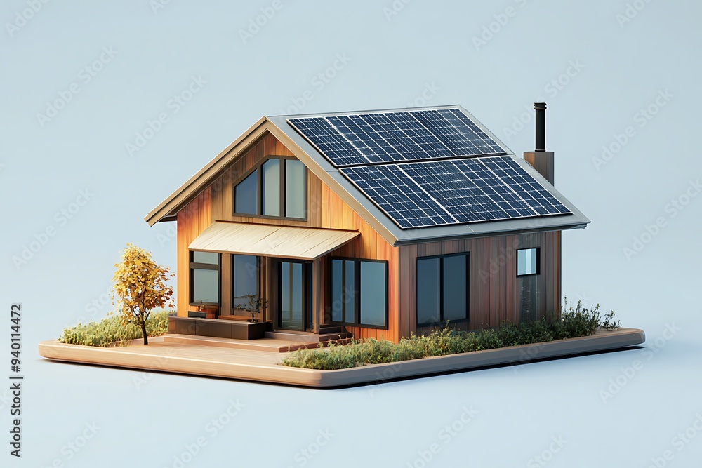 3D Solar Panel House Model for Residential Property Sale 3D Solar Panel House Model for Residential Property Sale