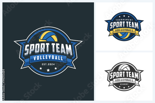 Volleyball logo design template, volleyball team emblem collection, volleyball tournament logo design vector illustration