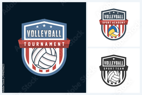 Volleyball logo design template, volleyball team emblem collection, volleyball tournament logo design vector illustration