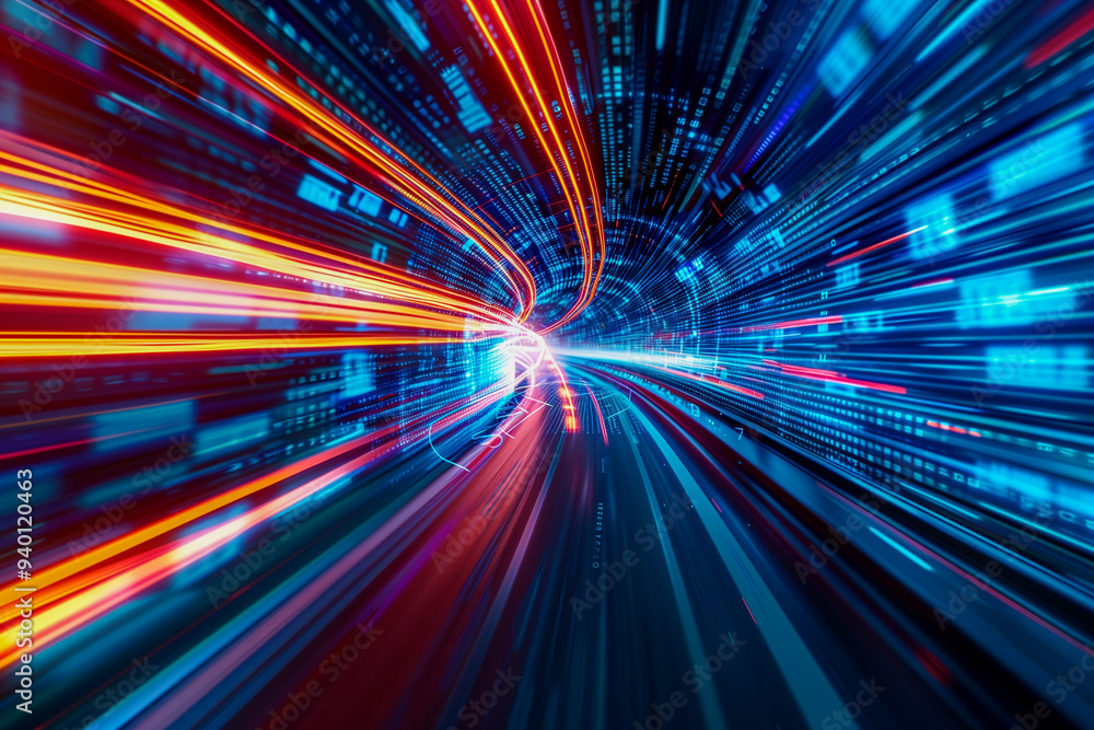A colorful, blurry image of a tunnel with a bright blue line running through it A colorful, blurry image of a tunnel with a bright blue line running through it