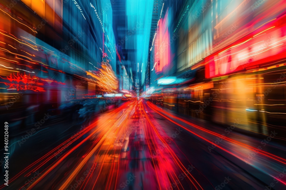 Obraz premium Cityscape at Night with Light Trails