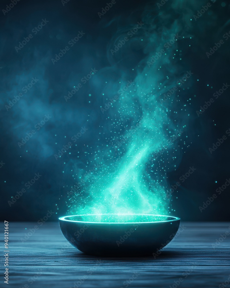 A mystical bowl emits enchanting smoke and sparkles, creating an otherworldly atmosphere perfect for fantasy themes. A mystical bowl emits enchanting smoke and sparkles, creating an otherworldly atmosphere perfect for fantasy themes.