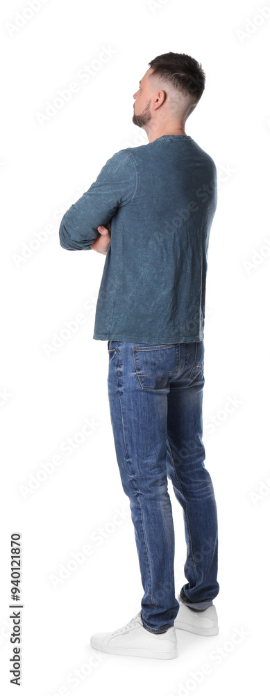 Man standing in queue on white background Man standing in queue on white background