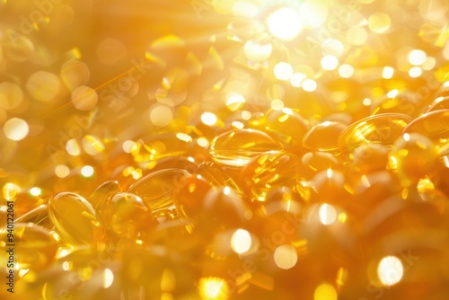 Wallpaper Mural Vibrant golden sunlight and sun rays illuminate yellow softgels filled with fish oil Torontodigital.ca