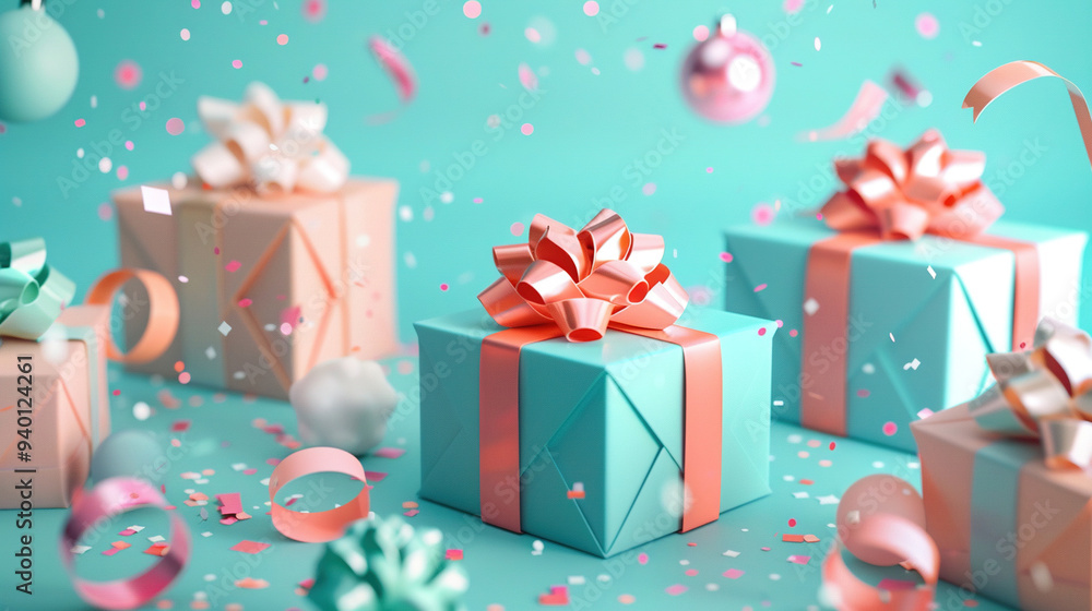 3D gift with pastel color and ribbons background 3D gift with pastel color and ribbons background