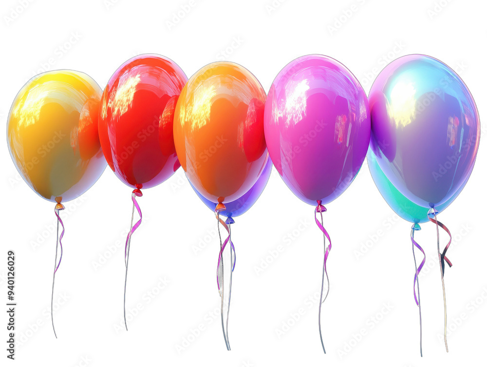 Colorful Balloons with Ribbons on a White Background., transparent background, PNG file Colorful Balloons with Ribbons on a White Background., transparent background, PNG file