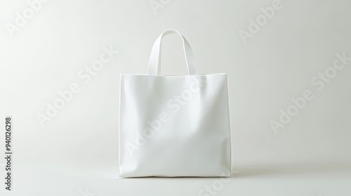 White Tote Bag with Handles on White Background