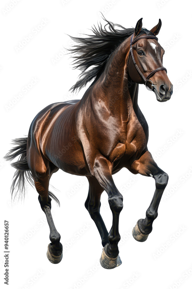 Fototapeta premium Brown Horse Running on White Background., transparent background, PNG file