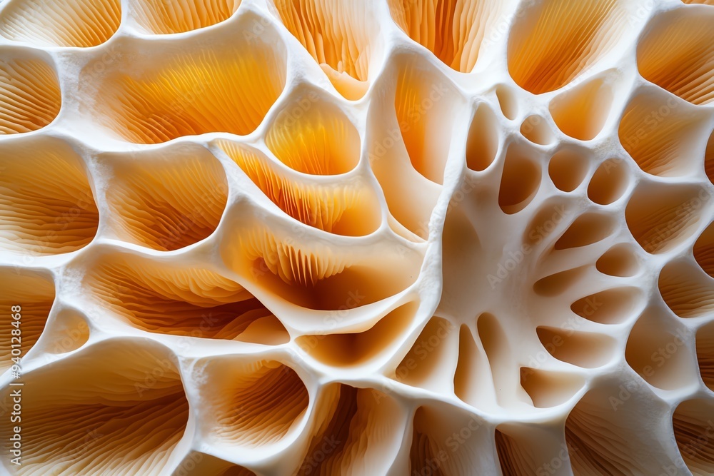 A detailed macro photograph of a mushroom's gills, showing the intricate patterns and textures in sharp focus A detailed macro photograph of a mushroom's gills, showing the intricate patterns and textures in sharp focus