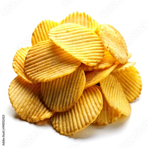 Ridged potato chips isolated on white background