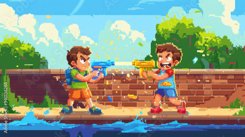 Wallpaper Mural children playing with water gun Torontodigital.ca