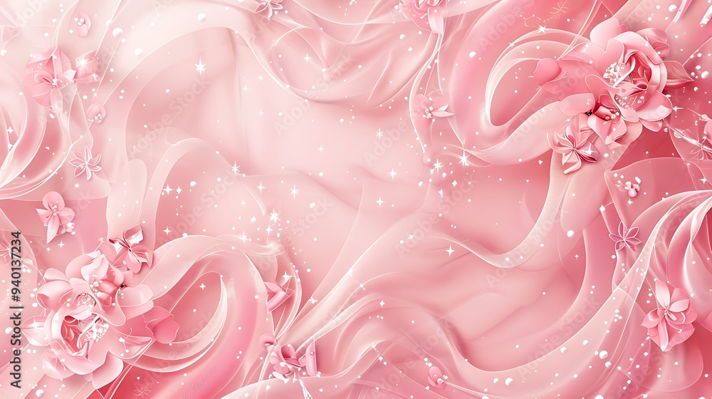 A light pink background with whimsical swirls and curls in white, accented by tiny flowers and sparkles for a delicate and feminine design. 8k UHD, suitable for high-quality printing or digital A light pink background with whimsical swirls and curls in white, accented by tiny flowers and sparkles for a delicate and feminine design. 8k UHD, suitable for high-quality printing or digital