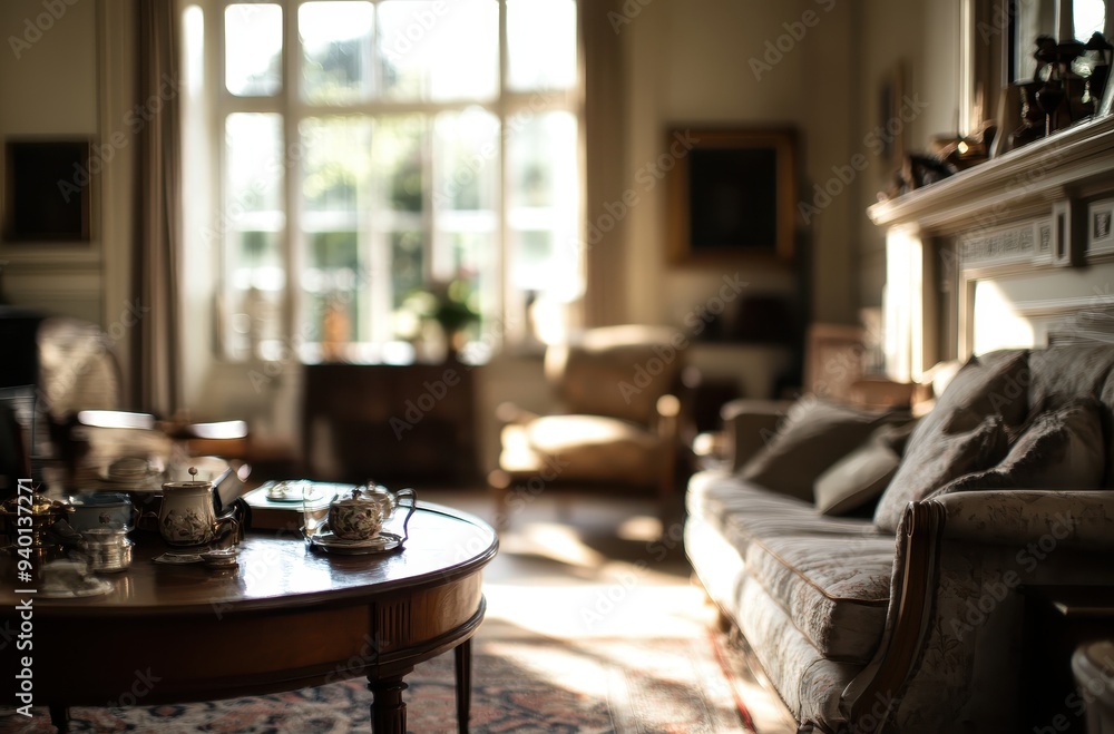 Fototapeta premium Elegant Living Room with Tea Set
