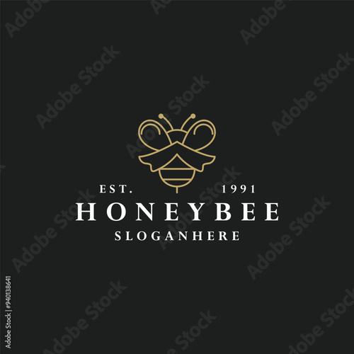 Honey bee logo vector hipster vintage icon illustration