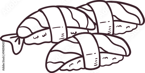 shrimp sushi japanese food style line art