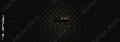 Luxury Black Geometric Pattern Background with Black Border Line, Design Elegant HD Wallpaper Graphics, Web Templates Cover Design, Horizontal Size.