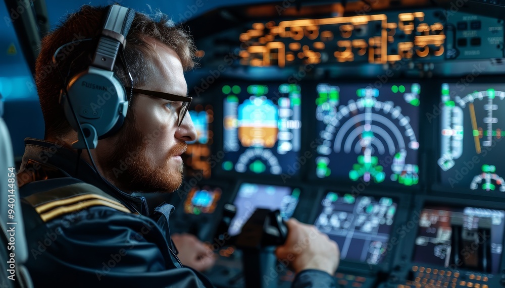 Pilot in Cockpit of Airplane Pilot in Cockpit of Airplane