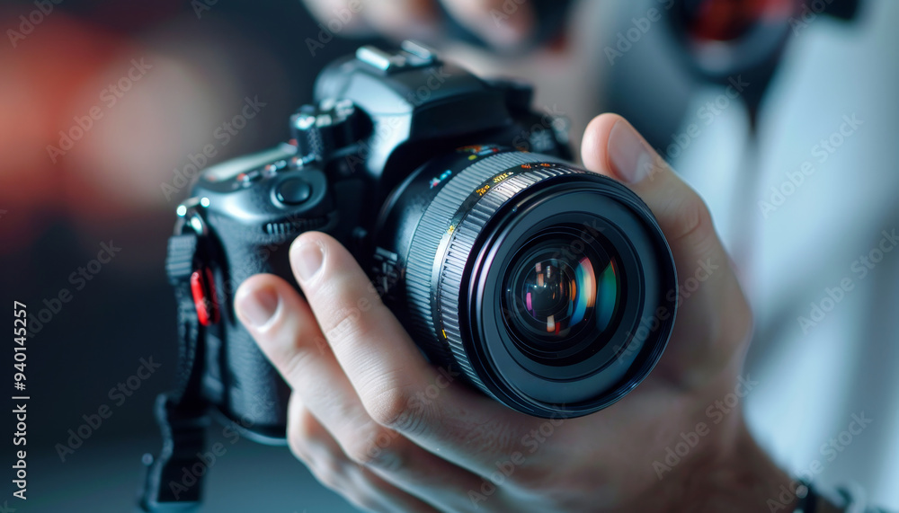 Close up of a man holding a camera Close up of a man holding a camera