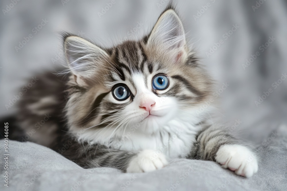 Siberian kitten blue with white 12 weeks old , ai Siberian kitten blue with white 12 weeks old , ai