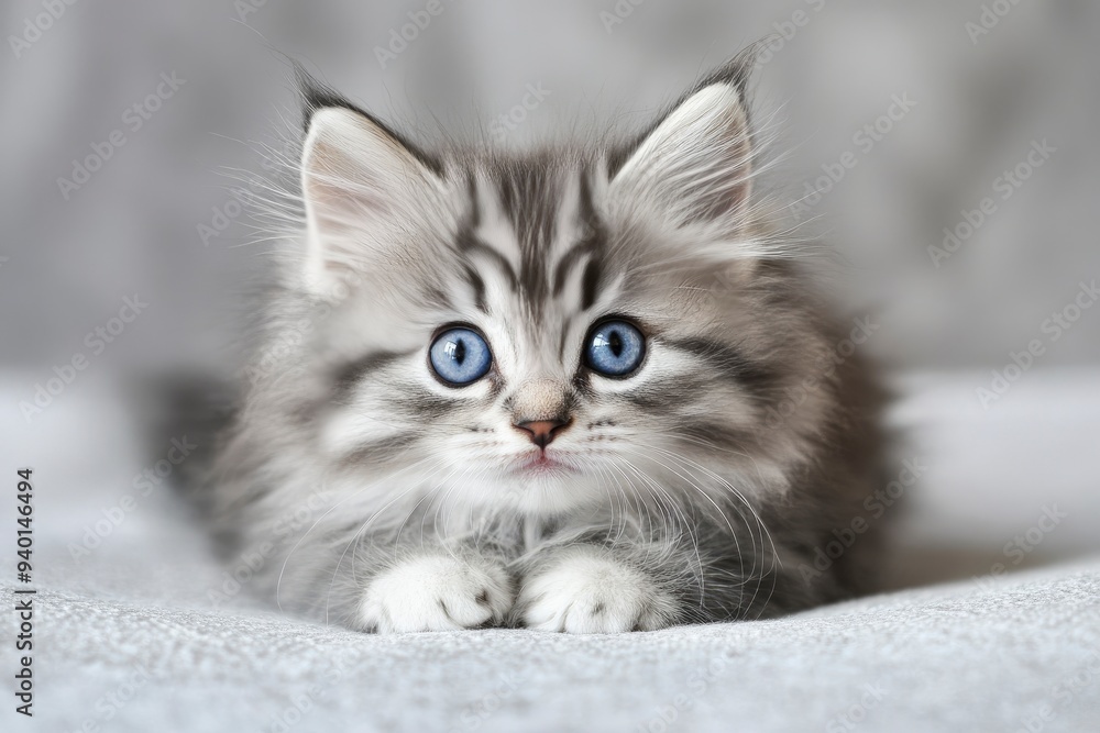 Siberian kitten blue with white 12 weeks old , ai Siberian kitten blue with white 12 weeks old , ai