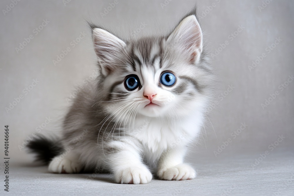 Siberian kitten blue with white 12 weeks old , ai Siberian kitten blue with white 12 weeks old , ai